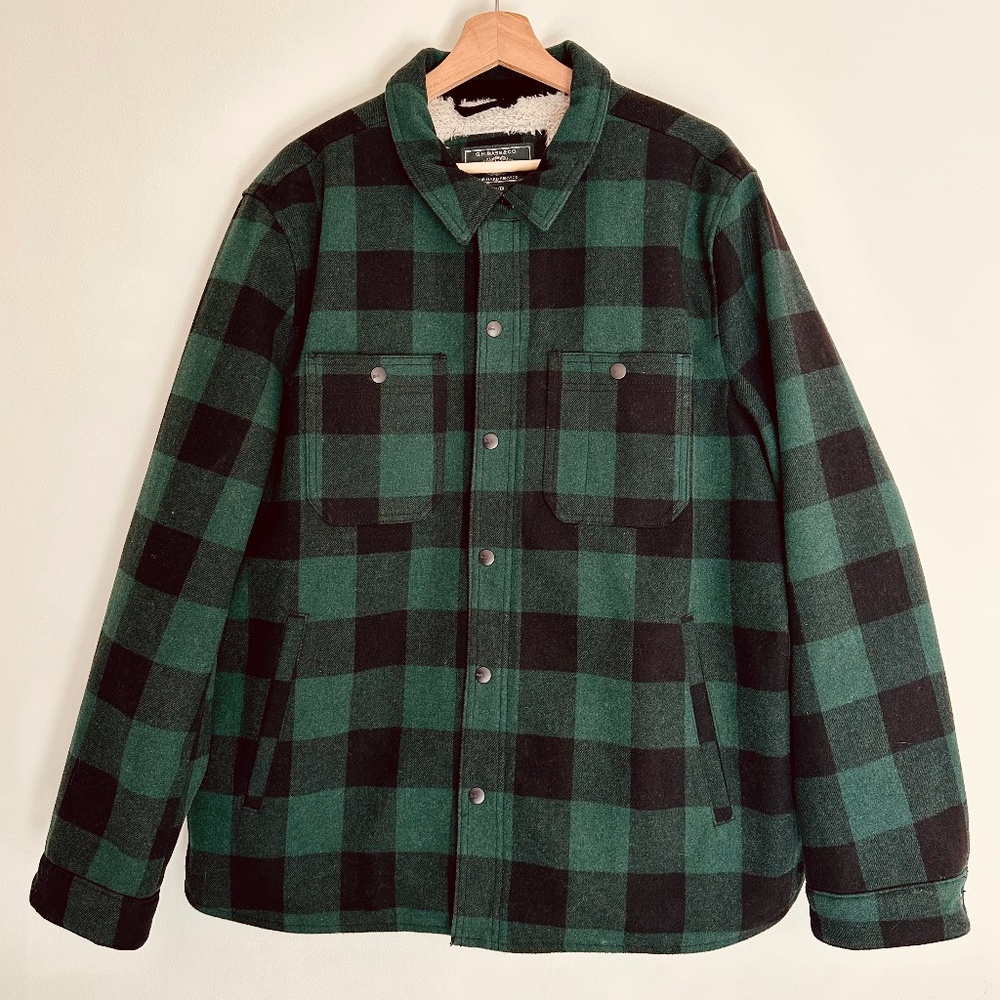 GH Bass Jacket Men Size XL Green Black Plaid Wool Blend Sherpa Lined Chore Coat